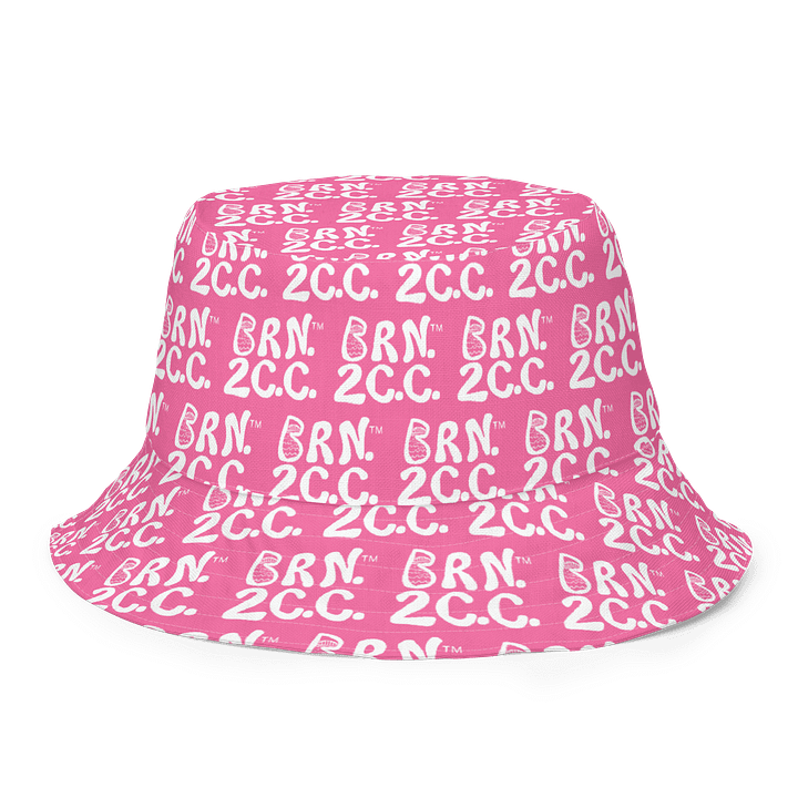 Adults Unisex | Reversible Bucket Hat | BOURNE to Cape Cod™ x BRN.2C.C.™ All-Over Logo Print | Coastal Style Sun Hat | Brilliant Rose & White product image (1)