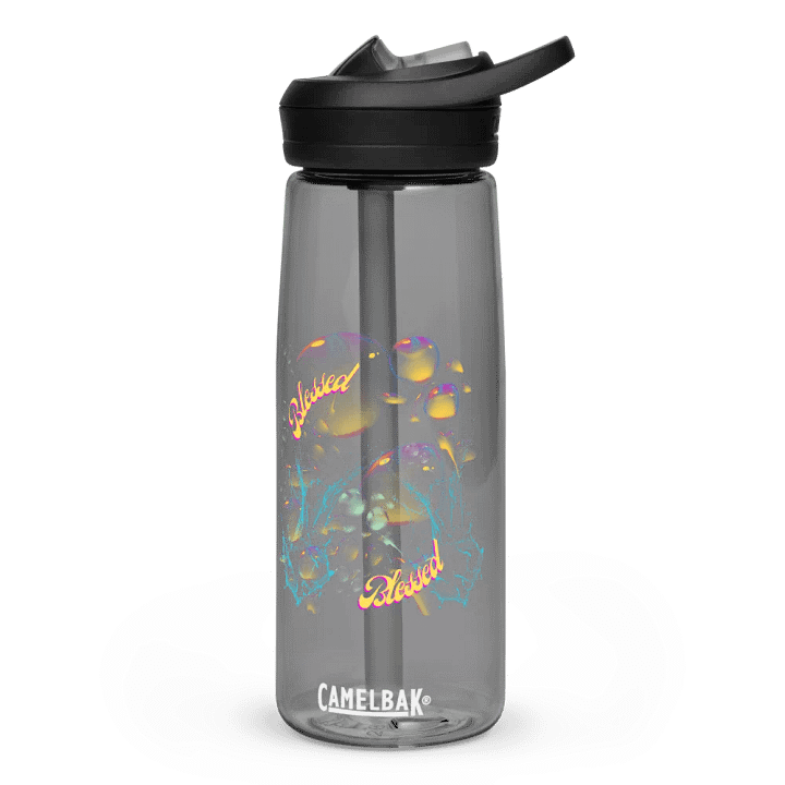 Camelbak water bottelvwith beautiful swirly blue water splash and drops design featuring “Blessed’ product image (1)
