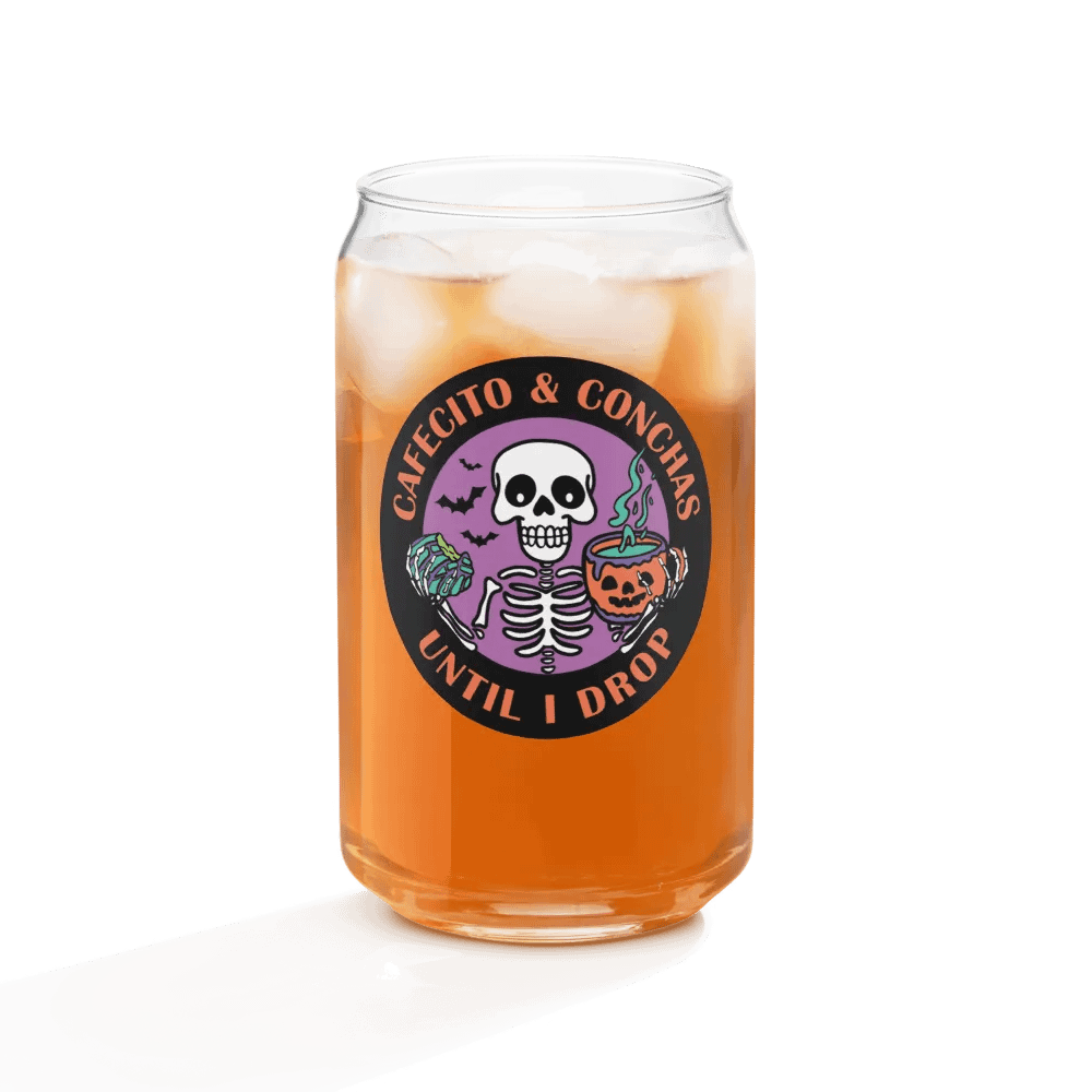 Cafecito and Conchas Halloween Skeleton 16oz Can-Shaped Drinking Glass product image (3)