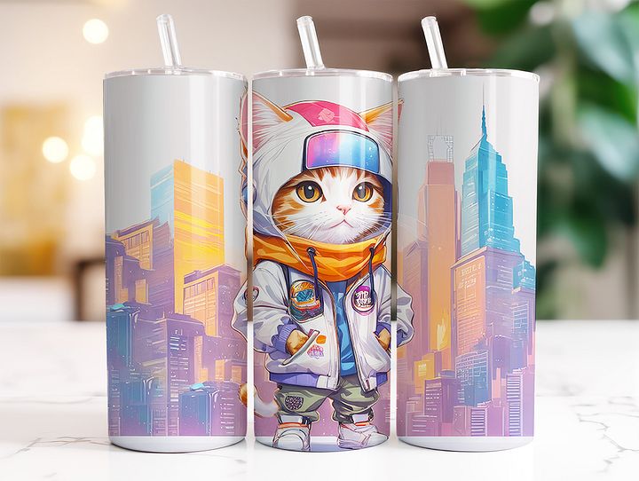 Cute City Kitty Cat 20 oz Skinny Stainless Steel Tumbler - v4 product image (2)