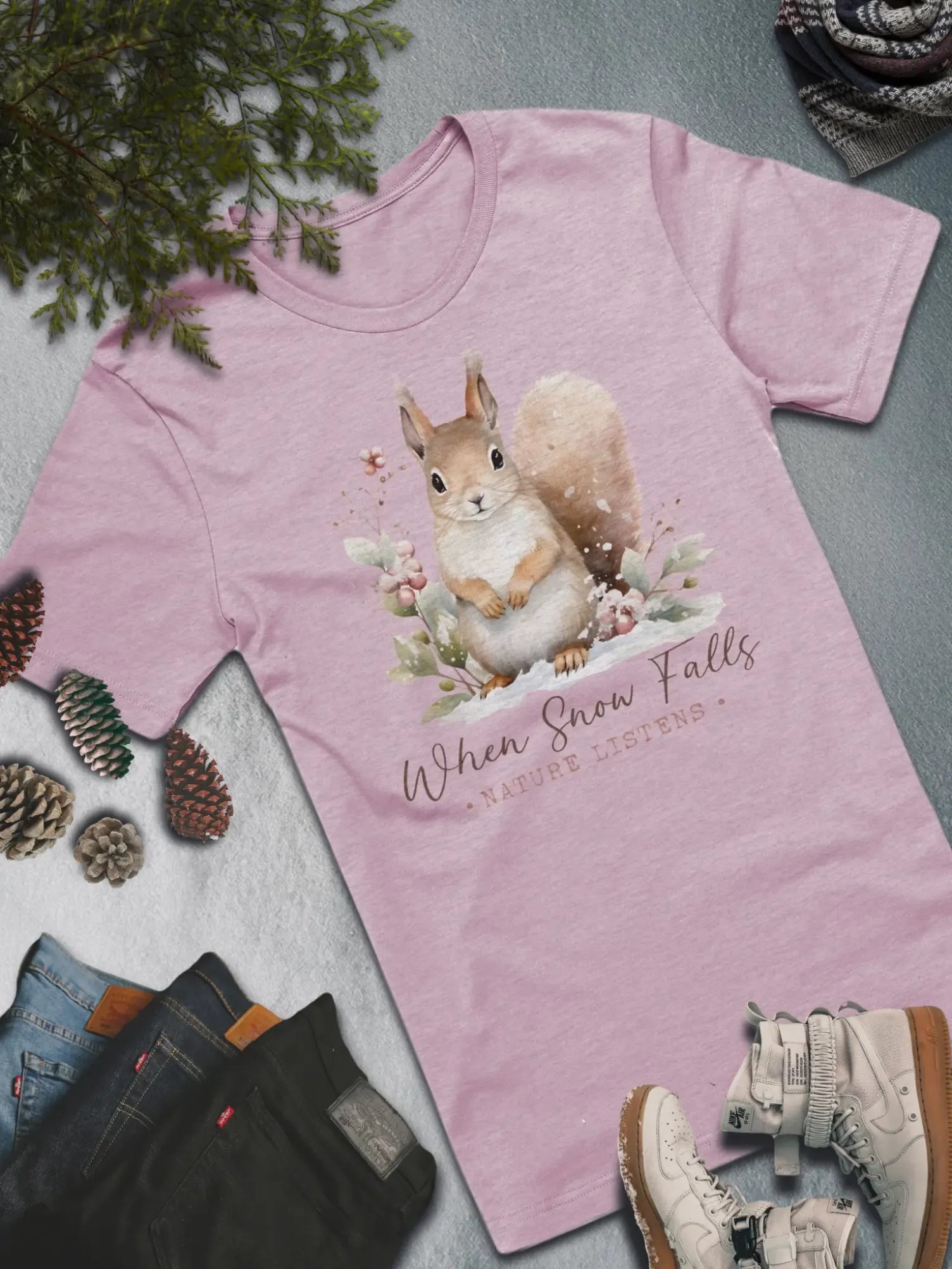 When Snow Falls Squirrel T-Shirt – Cozy and Nature-Inspired Winter Fashion product image (2)