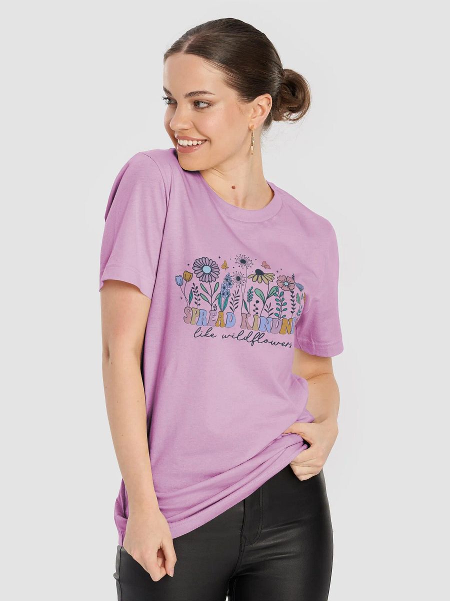 Spread Kindness Like Wildflowers T-Shirt - Pink, Lavender, Orange, Unisex Tee, Inspirational Graphic Tee, Positive Quote - Lavender product image (1)