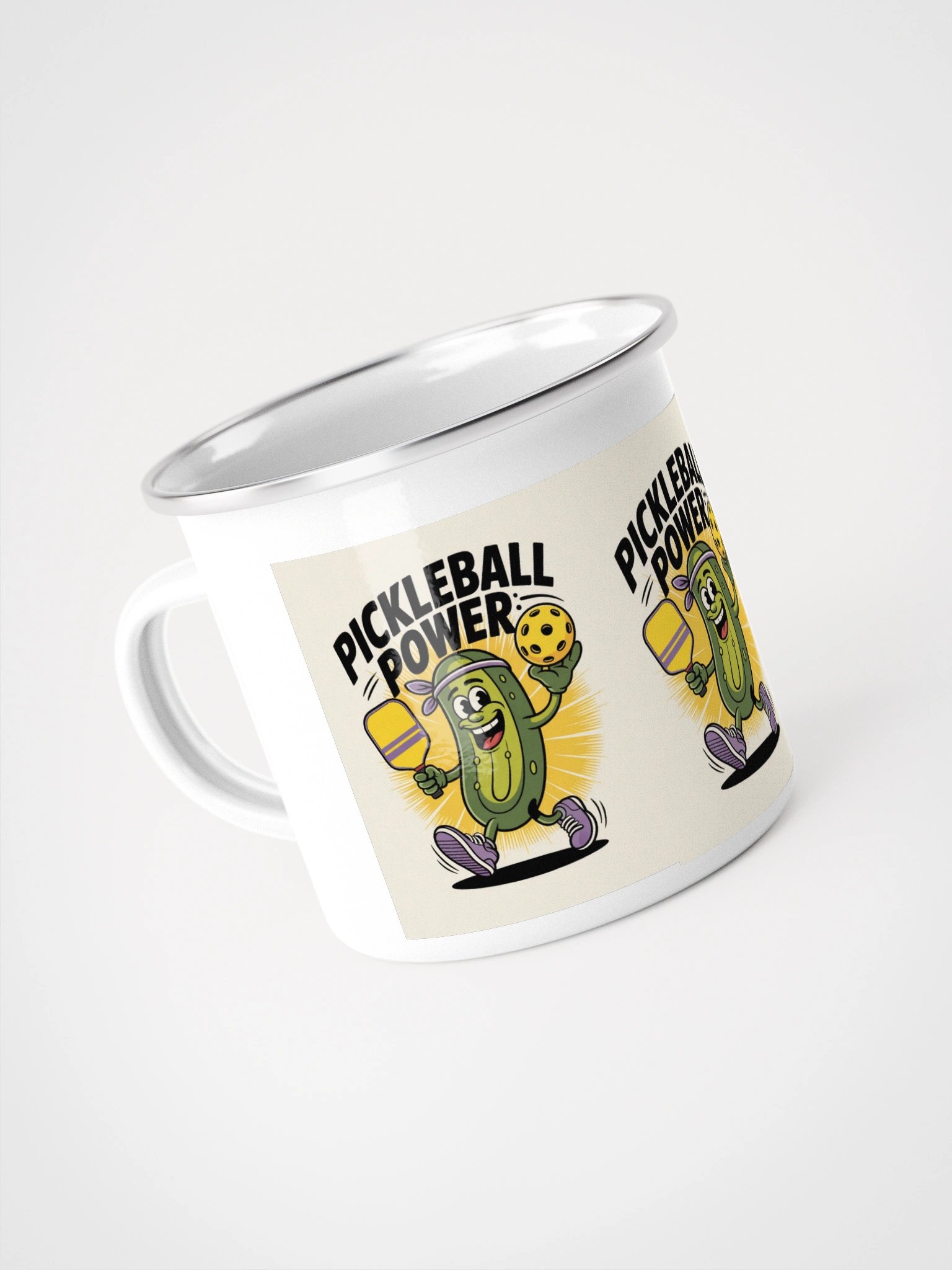 Pickleball Power Enamel Mug – Fun Pickle Character Design product image (4)