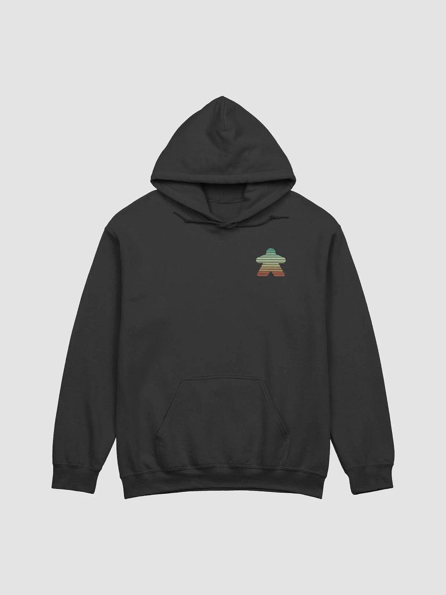 Retro Sunset Meeple Hoodie for Board Gamers - Black product image (5)