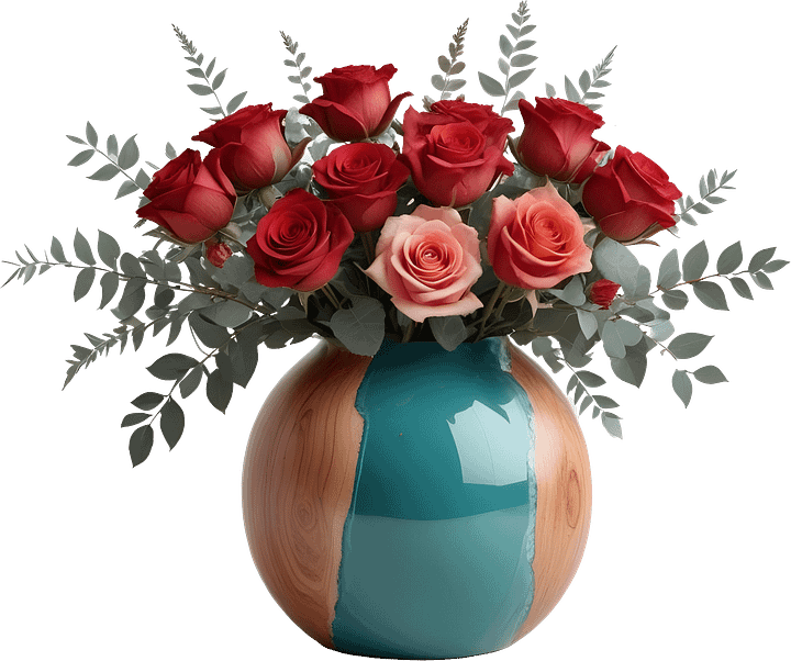 Ocean Serenity – Teal and Wood Rose Vase PNG product image (1)