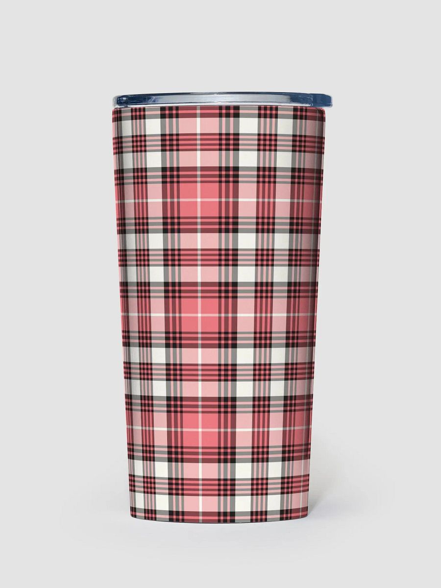 Coral Pink, Black, and White Plaid Travel Tumbler product image (2)