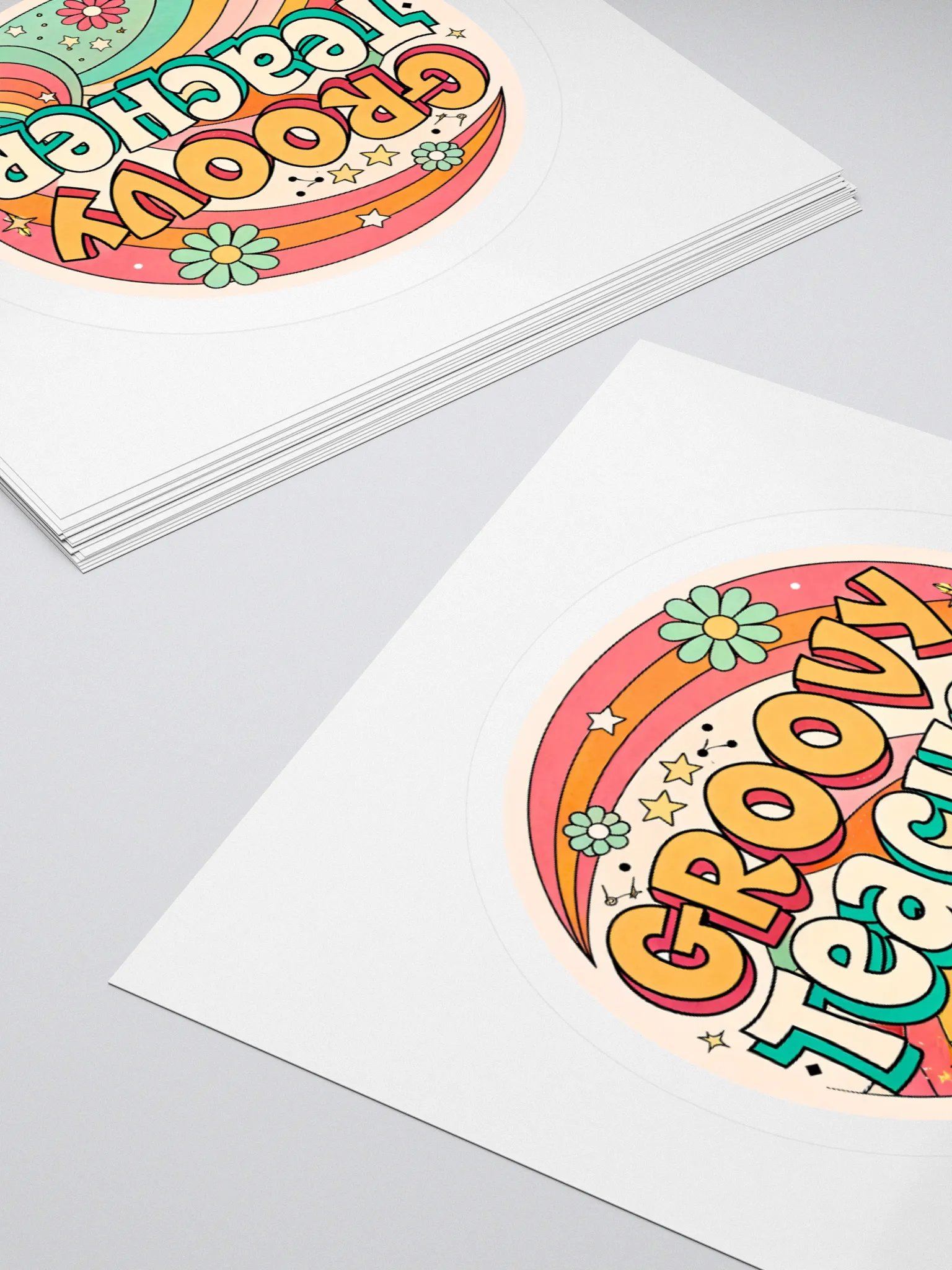 Retro Groovy Teacher Kiss Cut Stickers product image (10)