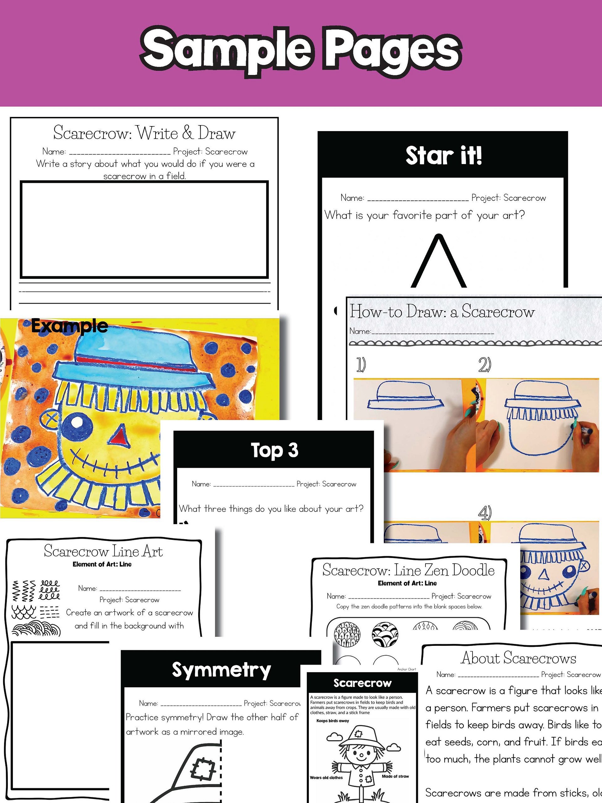 New DigitalAutumn Scarecrow Art Lesson with Reading, Writing & Step-by-Step Tutorial (Kindergarten – Grade 3) Product product image (9)