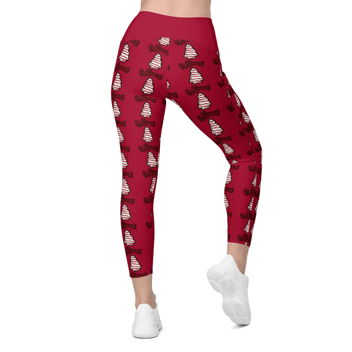 Vanilla Holiday Snack Cake All-Over Print Red Crossover Leggings with Pockets product image (2)