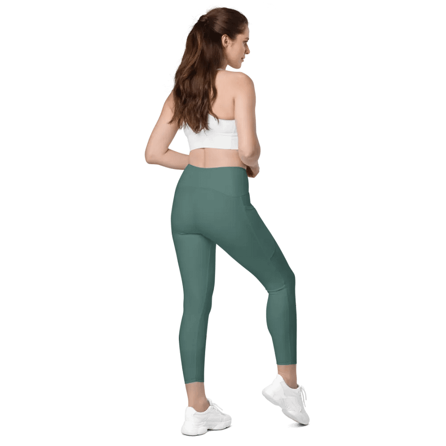 Plain Medium Dark Green Soft Summer Women's High Waisted Premium Crossover Leggings with Pockets by Treasure Pie product image (7)
