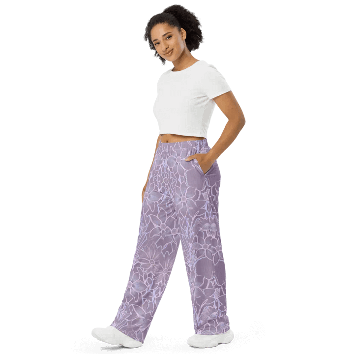 Line Art Floral Lilac/All-Over Print Wide-leg Pants by Sublicolor product image (1)