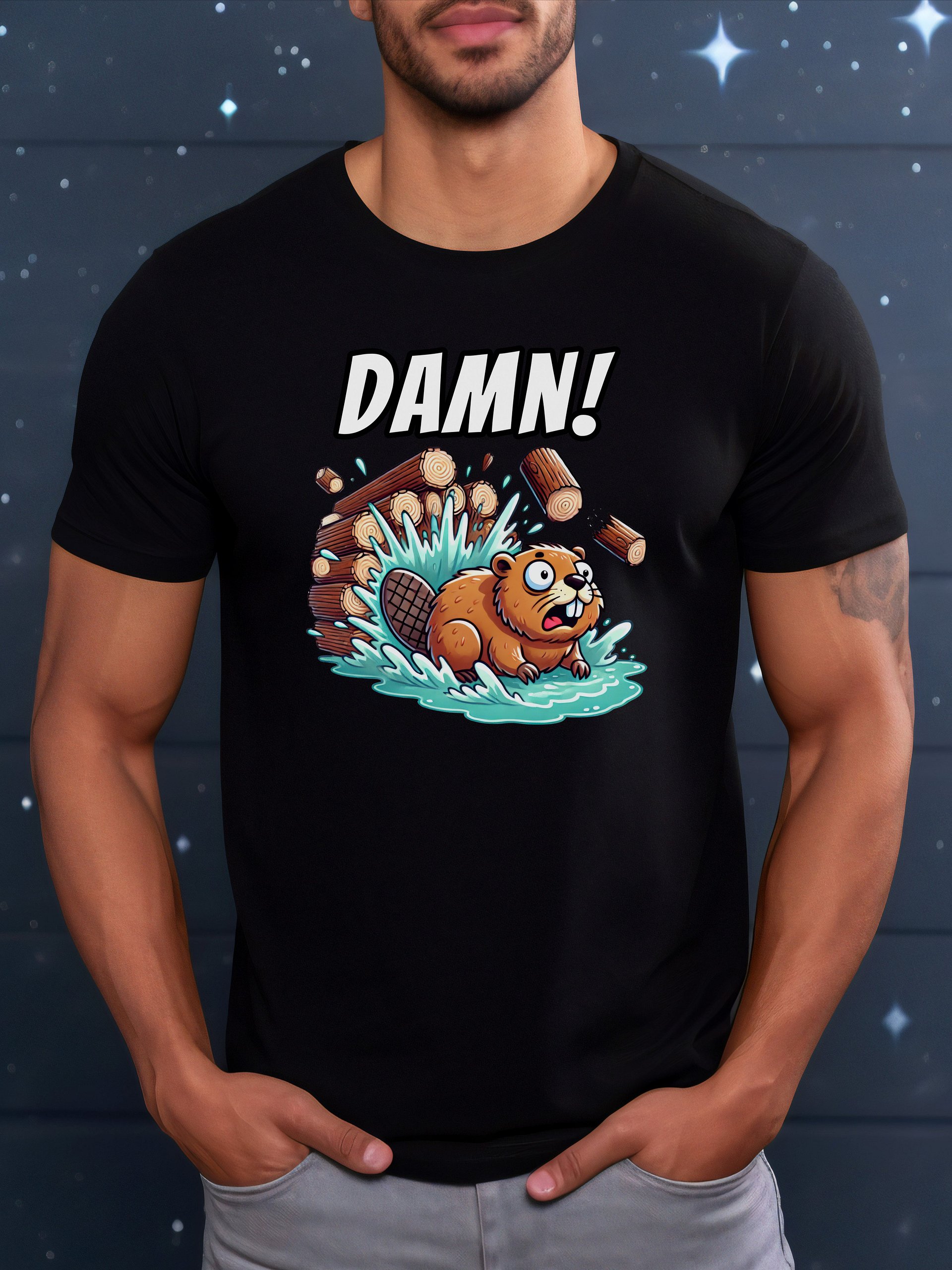 DAMN! - Bad Luck Beaver - Funny Meme T-Shirt - Bella Canvas 3001 Unisex Staple T-Shirt product image (1)