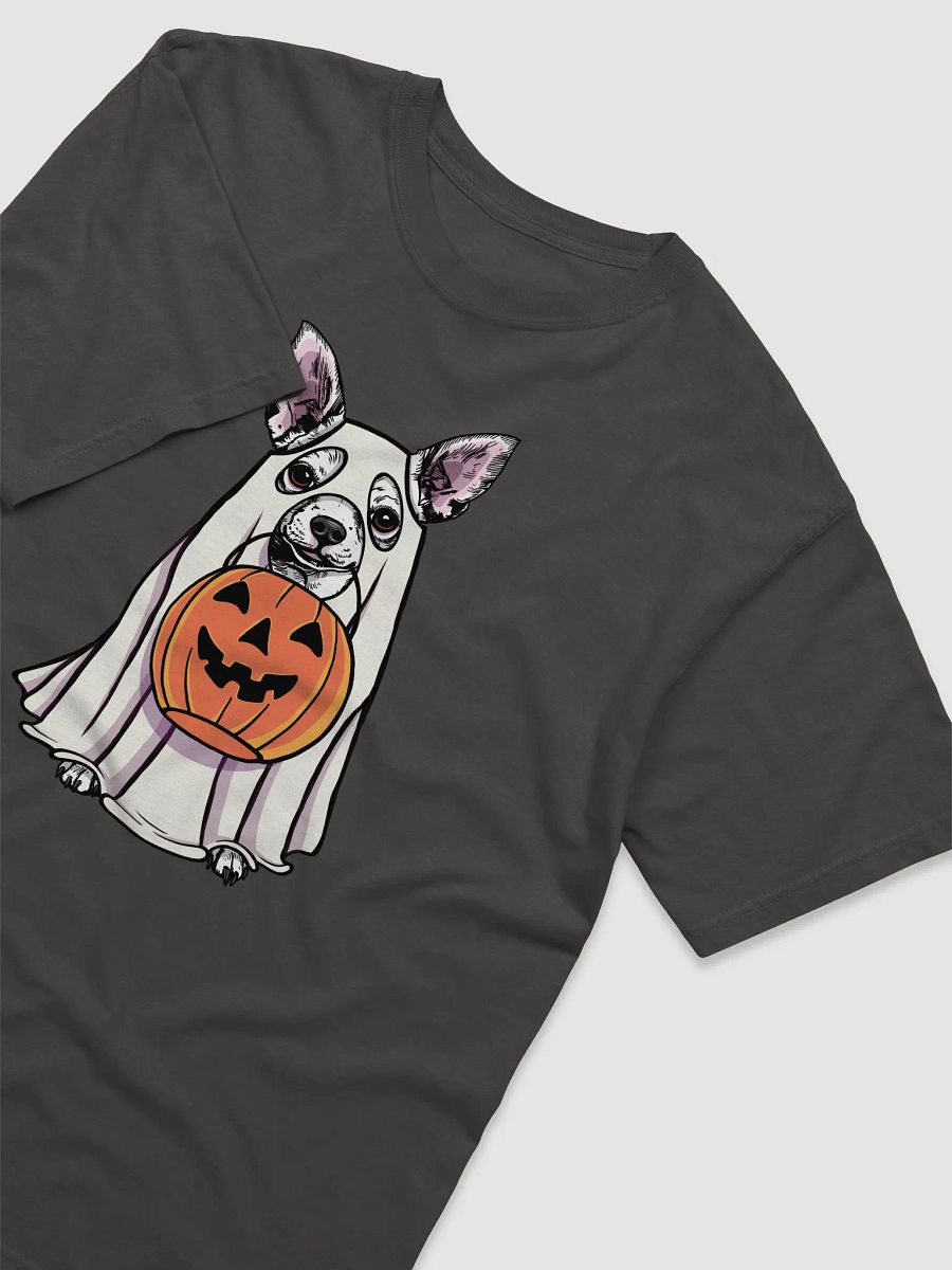 Funny Halloween Chihuahua(White) T-Shirt | Funny Chihuahua Wearing a Ghost Costume and Holding a Pumpkin Basket product image (19)