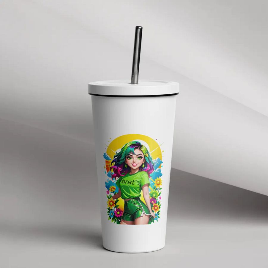 Brat 20 oz Tumbler Cup - White - Insulated Tumbler with a Straw v3 product image (12)