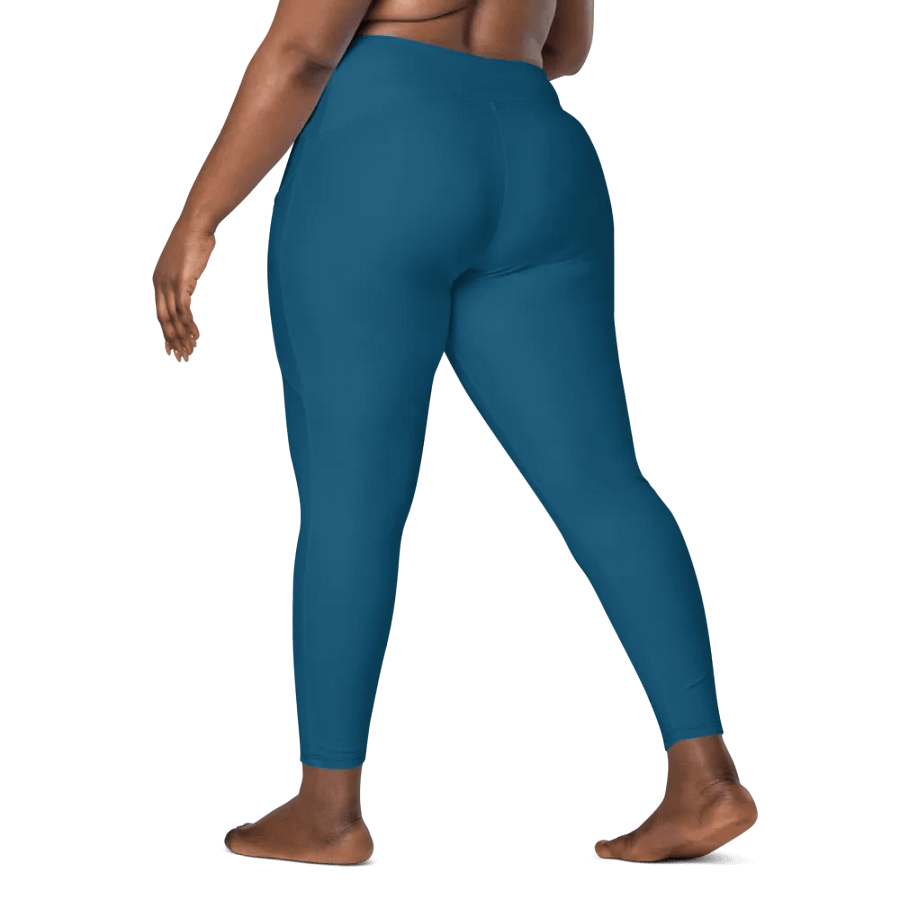 Plain Dark Blue True Summer Women's High Waisted Premium Crossover Leggings with Pockets by Treasure Pie product image (9)