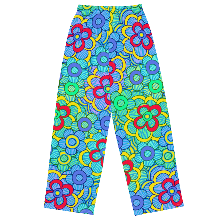 Green Retro Flowers Wideleg Pants product image (1)