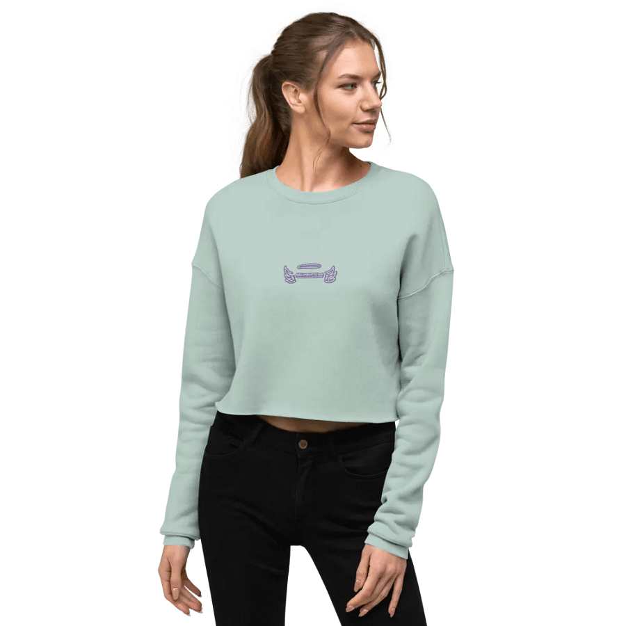 ANGELIC (purple & white thread) embroidered fleece crop crew product image (31)