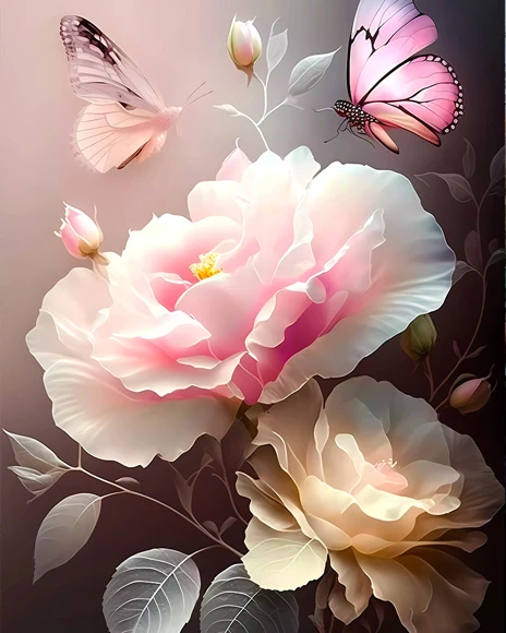 Whispering Roses and Butterflies Poster: Serene Floral Art for Delicate Home Decor product image (1)
