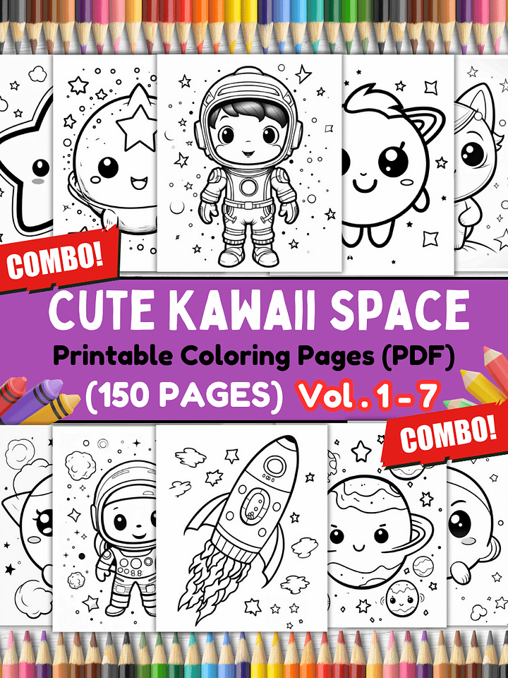 150 Cute Kawaii Space Coloring Pages#Combo (PDF Coloring Pages) product image (1)