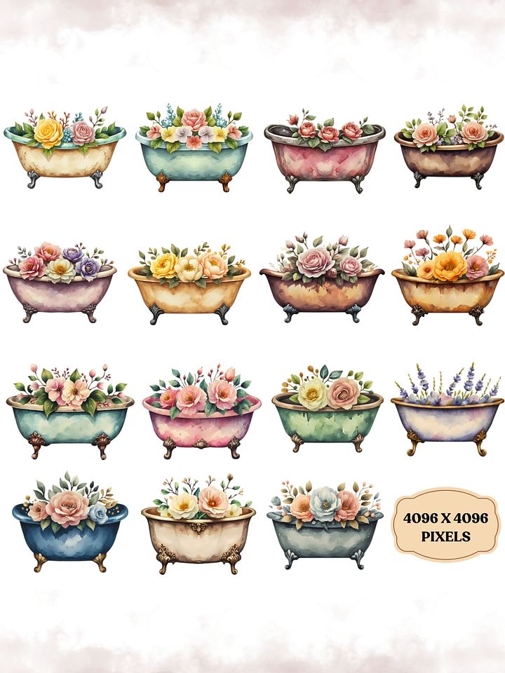 45+ Floral Vintage Bathtubs Clipart Bundle product image (2)
