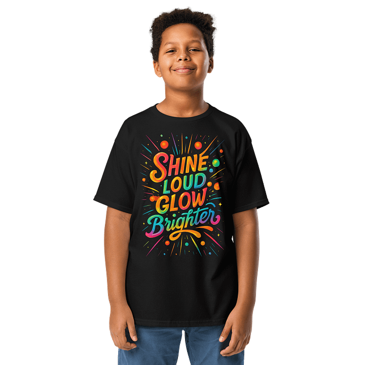 Shine Loud Glow Brighter – Kids’ Bright Typography Tee product image (1)