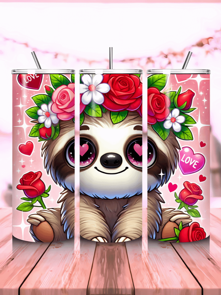 Cute Sloth 20oz Skinny Tumbler Wrap – Valentine’s Day Sublimation PNG – Seamless Love-Themed Design – Instant Digital Download – 300 DPI product image (1)