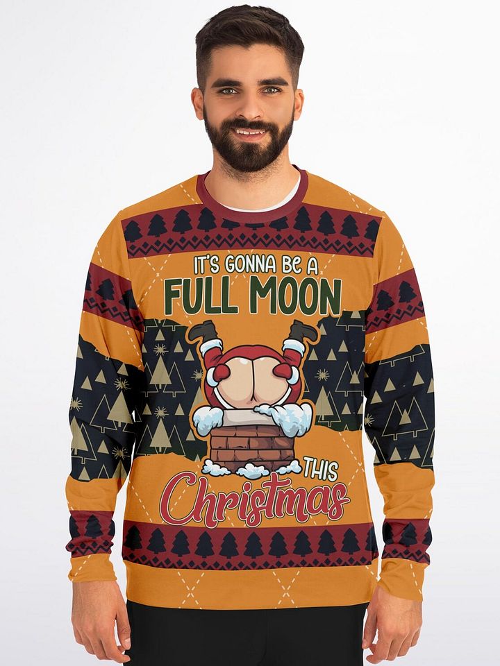 “Full Moon This Christmas” Funny Santa Christmas Sweatshirt | Naughty Holiday Party Jumper | Humorous Adult Santa Ugly Sweater | Unisex Xmas Party Gift product image (1)