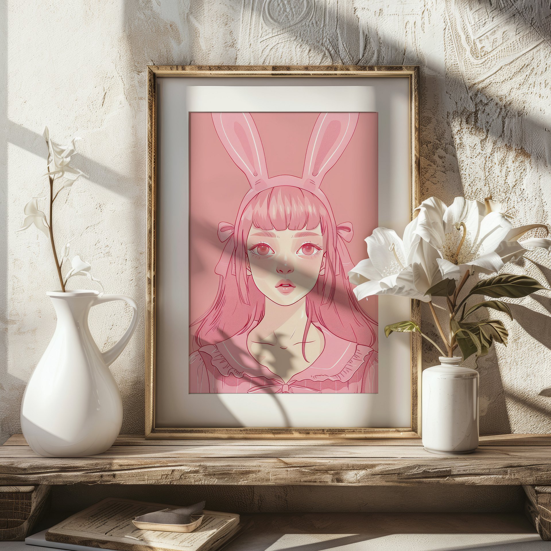 Pink Rabbit Girl Coquette Art Print product image (20)