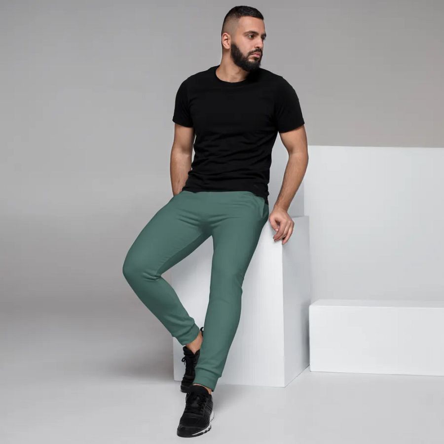 Plain Medium Dark Green Soft Summer Recycled Polyester Premium Men's Joggers by Treasure Pie product image (7)