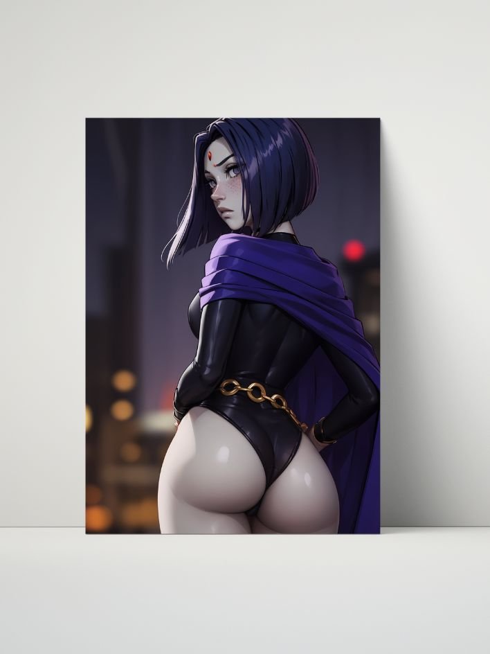 Teen Titans Raven Black Leotard City Night Back – Glossy 8x10 Metal Print product image (1)