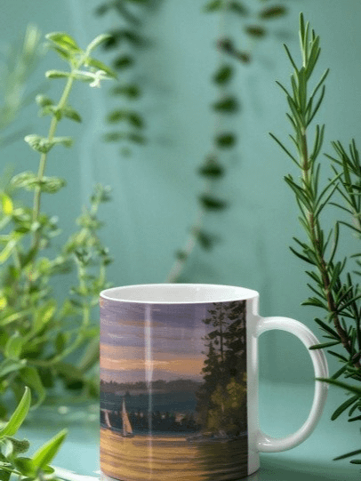Sunset Lake Sailing, White Glossy Mug product image (2)