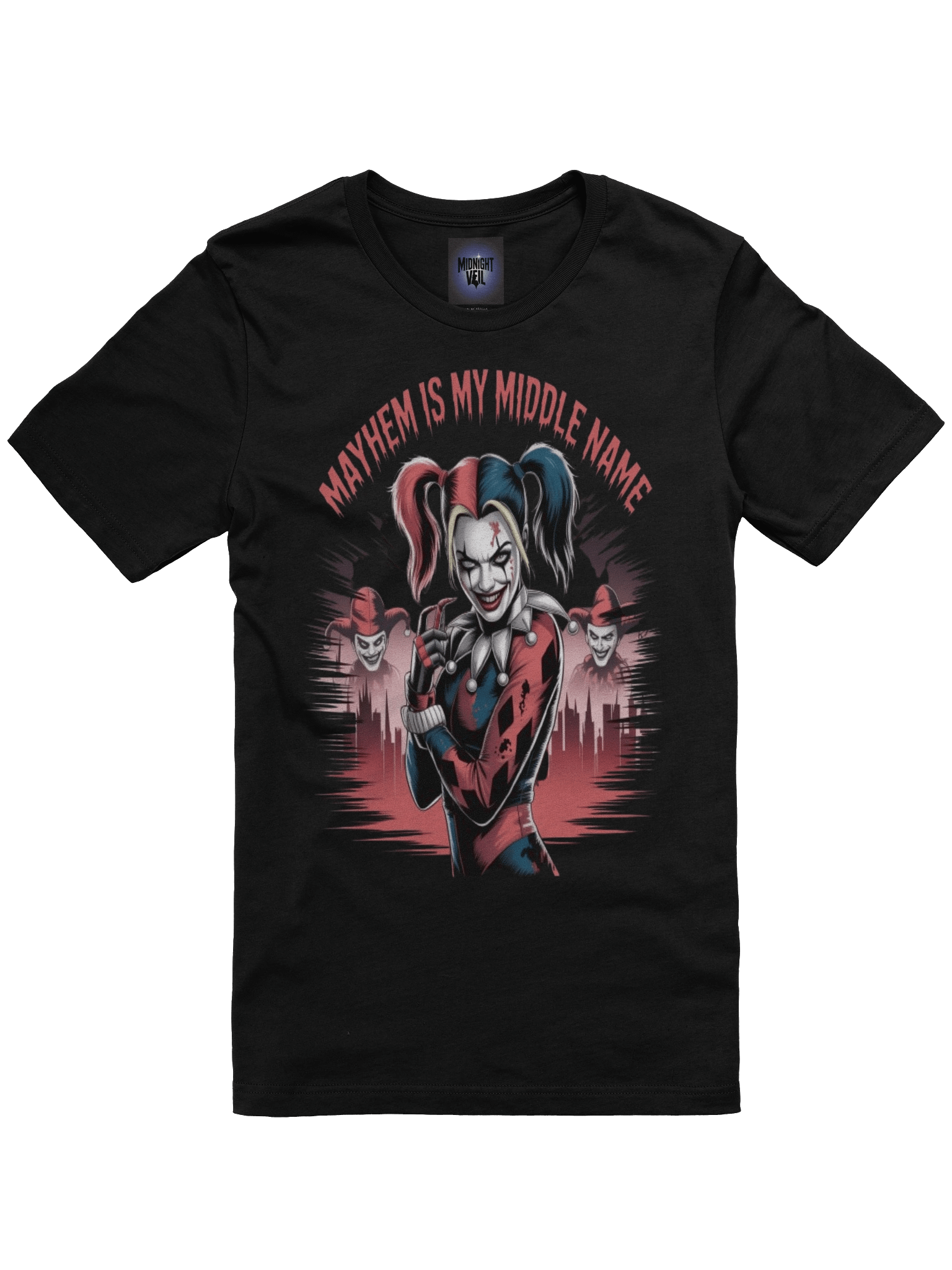 Mayhem is My Middle Name: Harley Quinn's Gotham Grin Graphic Tee product image (3)
