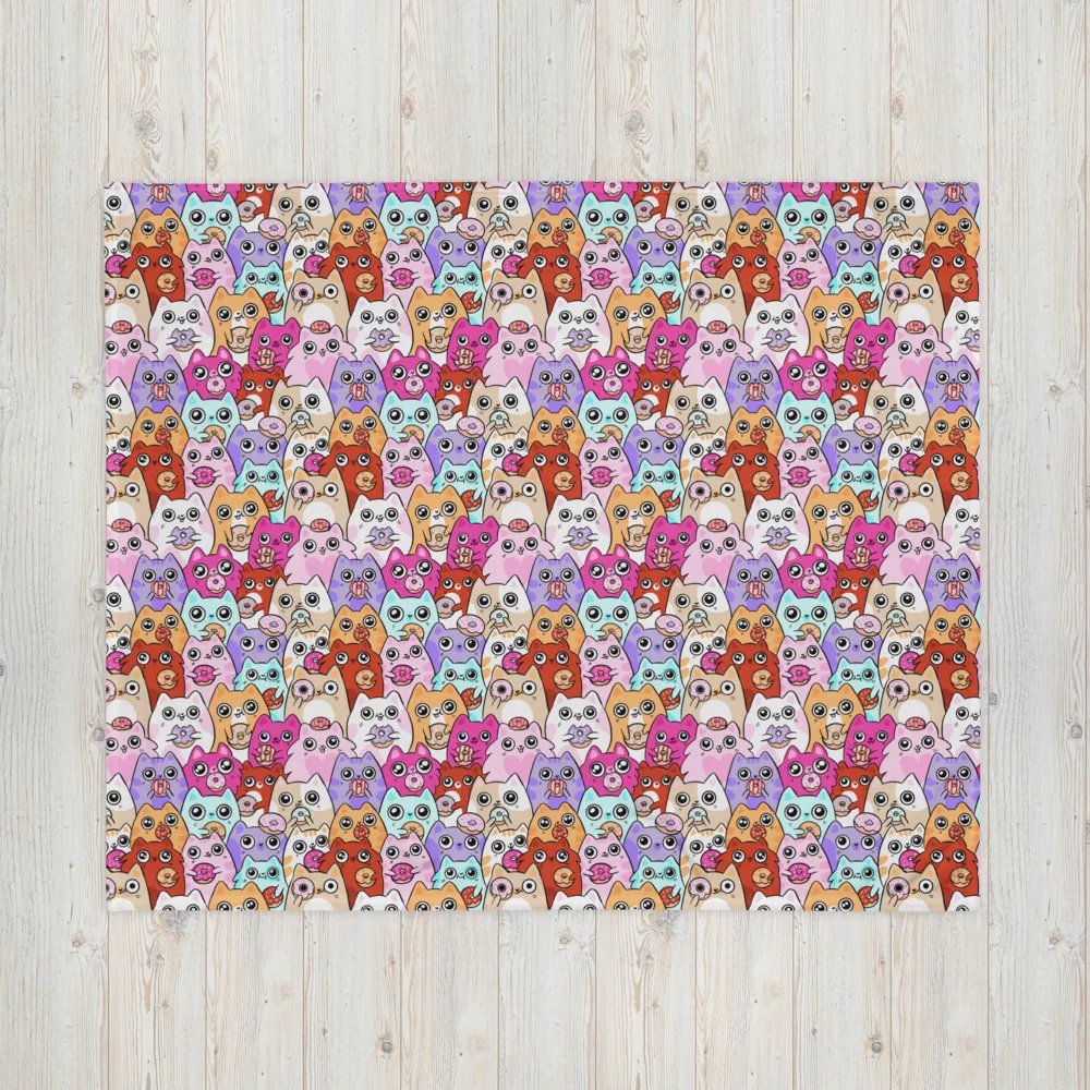Whimsical Cat Faces and Doughnuts Throw Blanket product image (2)