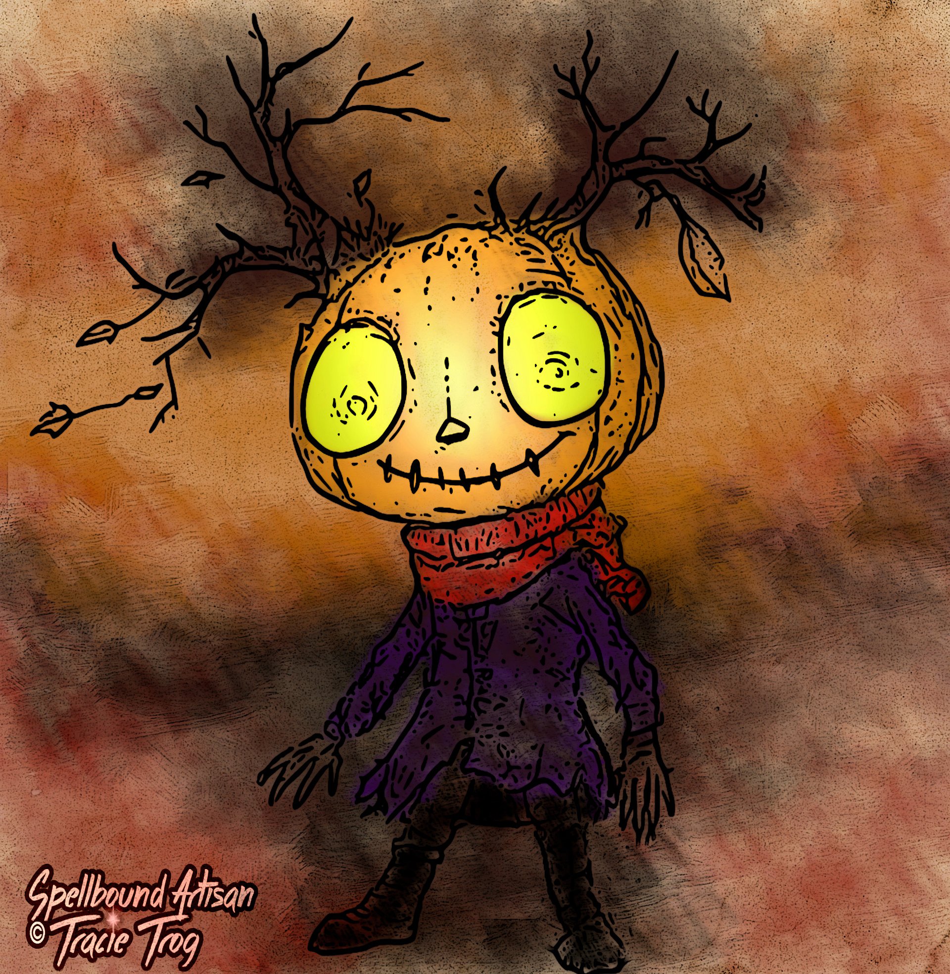 Pumpkin Pan: Mischievous Autumn Spirit Illustration | Halloween Wall Art, Pagan Decor, Altar Printable product image (1)