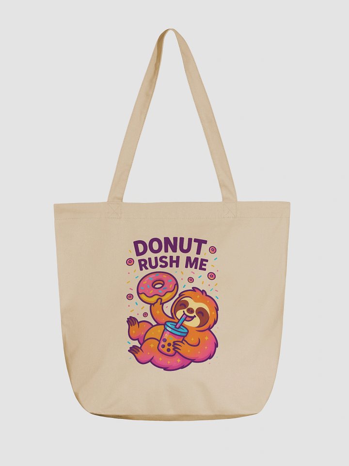 Donut Rush Me – Funny Sloth Tote Bag (Double-Sided Print) | Eco Cotton Sloth Bag – Sloths Having Snacks Collection product image (1)