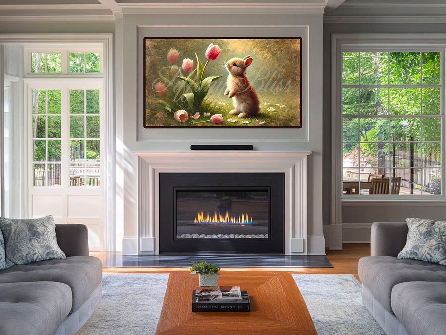 Spring Samsung Frame TV Art, Easter Bunny Tulips Painting, Art for TV, Digital Download product image (4)