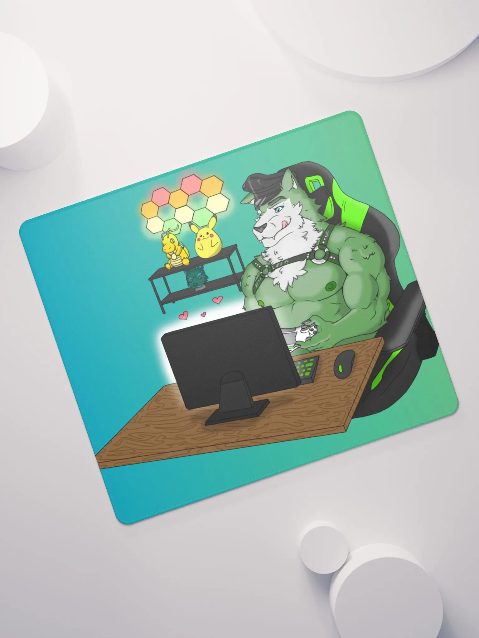 Cozy Wolf Dad Gaming Mouse Pad (Green / Left) product image (11)