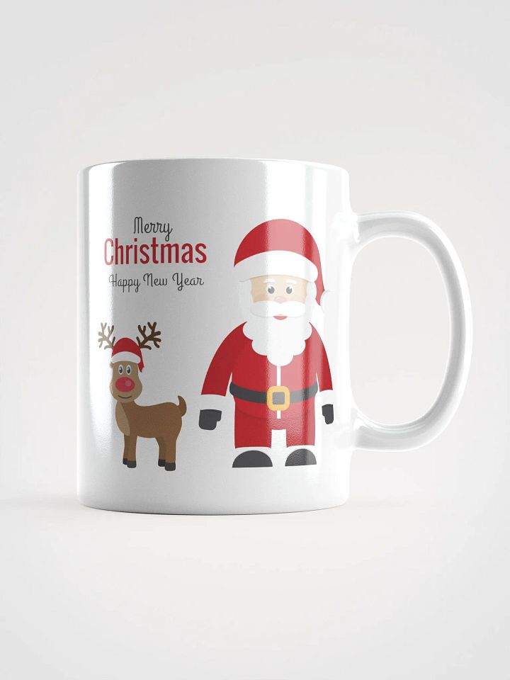 Happy Christmas Santa clause Mug with Reindeer white shiny mug product image (1)