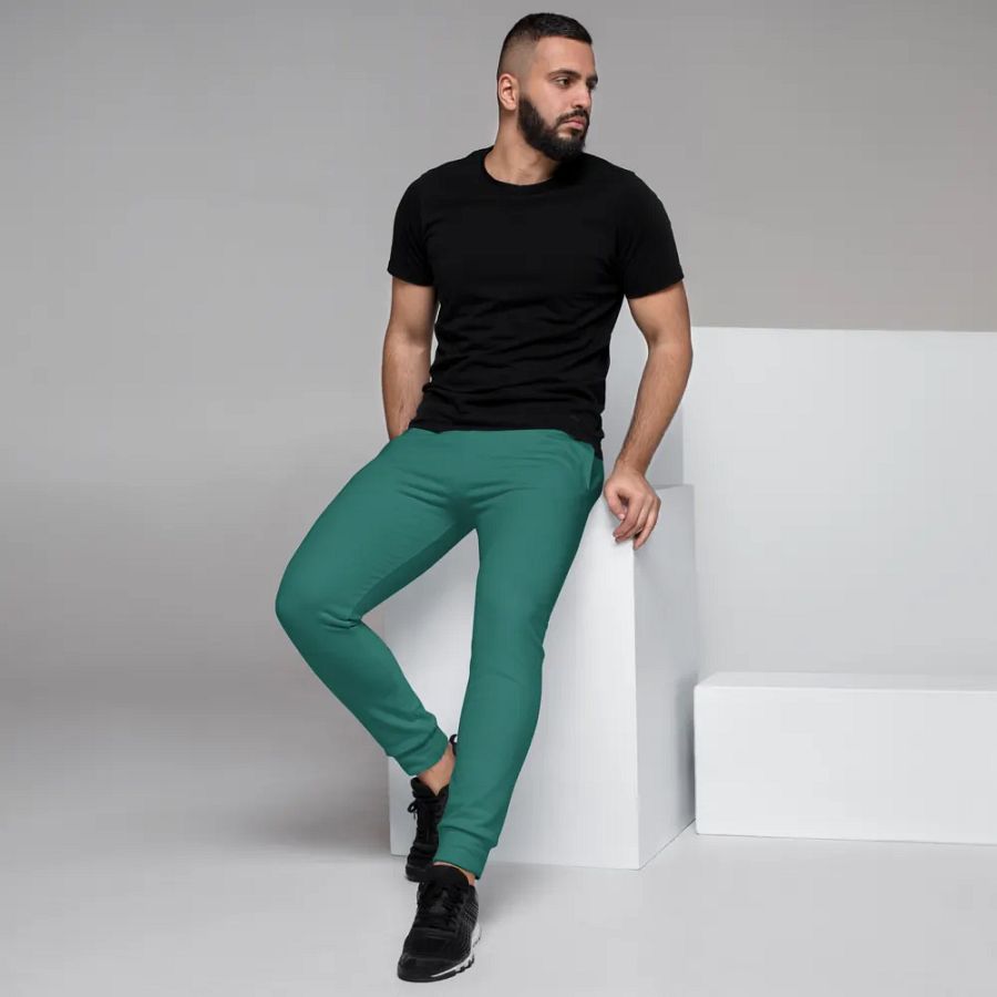 Plain Medium Teal Green True Summer Recycled Polyester Premium Men's Joggers by Treasure Pie product image (7)