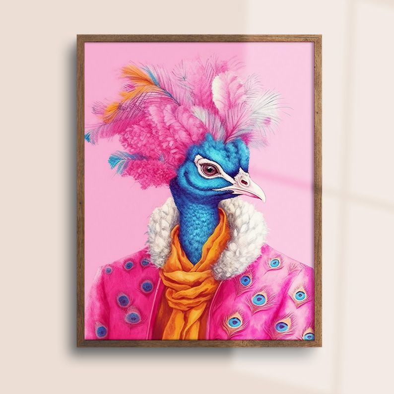 Anthropomorphic Peacock in Pink Coat Animal Portrait product image (6)