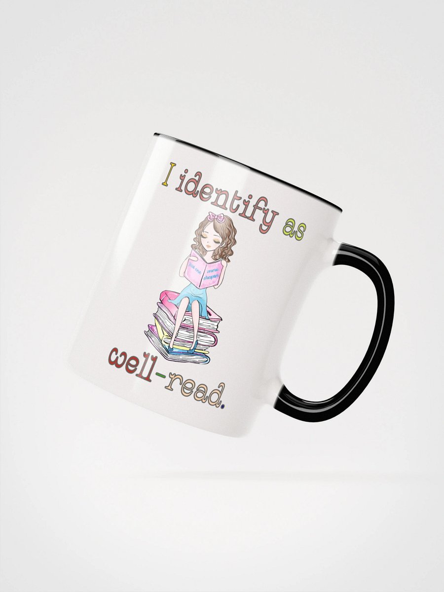 I Identify As Well-Read (Girl Sitting on a Stack of Books) Accent Mug product image (4)