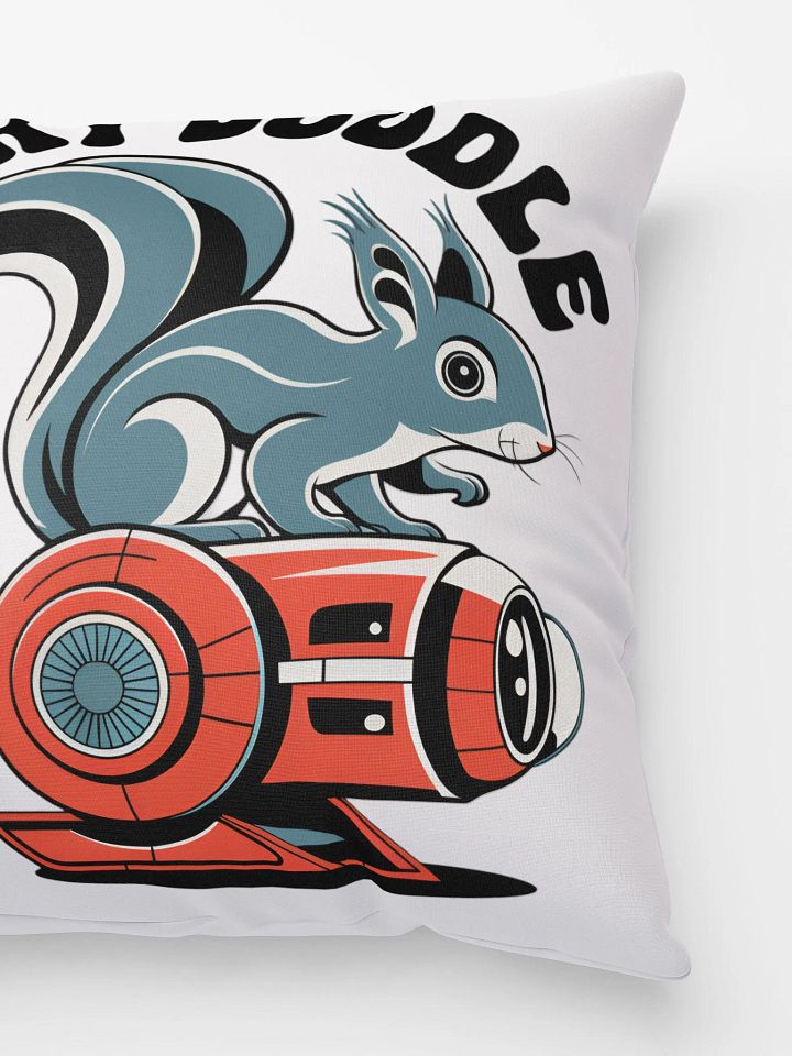Comfy Pillow: Pooky Noodle Went To Town Riding on a robot, hippie font, red robot, squirrel on top, retro design product image (4)