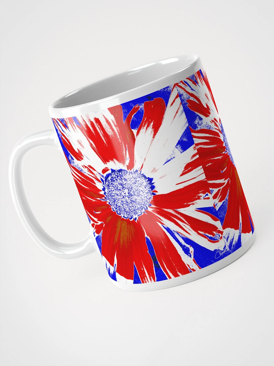 Navy, Red and White Daisy on Navy Abstract Background White Mug product image (3)