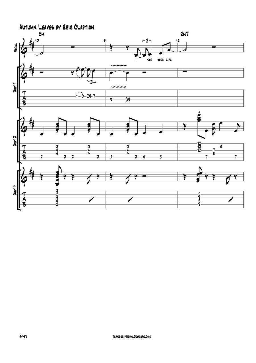 (Transcription GP) Autumn Leaves - Eric Clapton product image (5)