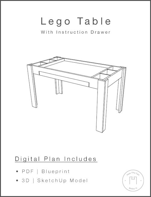 Kids Lego Table With Storage - Woodworking Project Plan and 3D SketchUp Model