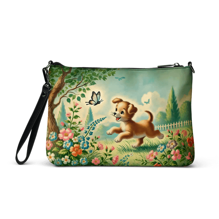 Puppy Butterfly Flower Garden Crossbody Bag - Retro Purse product image (2)