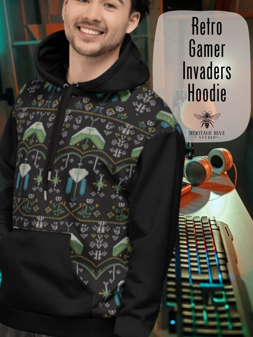 Retro Gamer Pixel Invaders Hoodie – Galactic Edition product image (1)