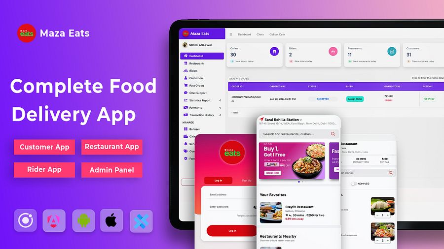 Ionic 8+ Food Delivery Apps, Angular 17+ Admin Panel with Firebase product image (1)