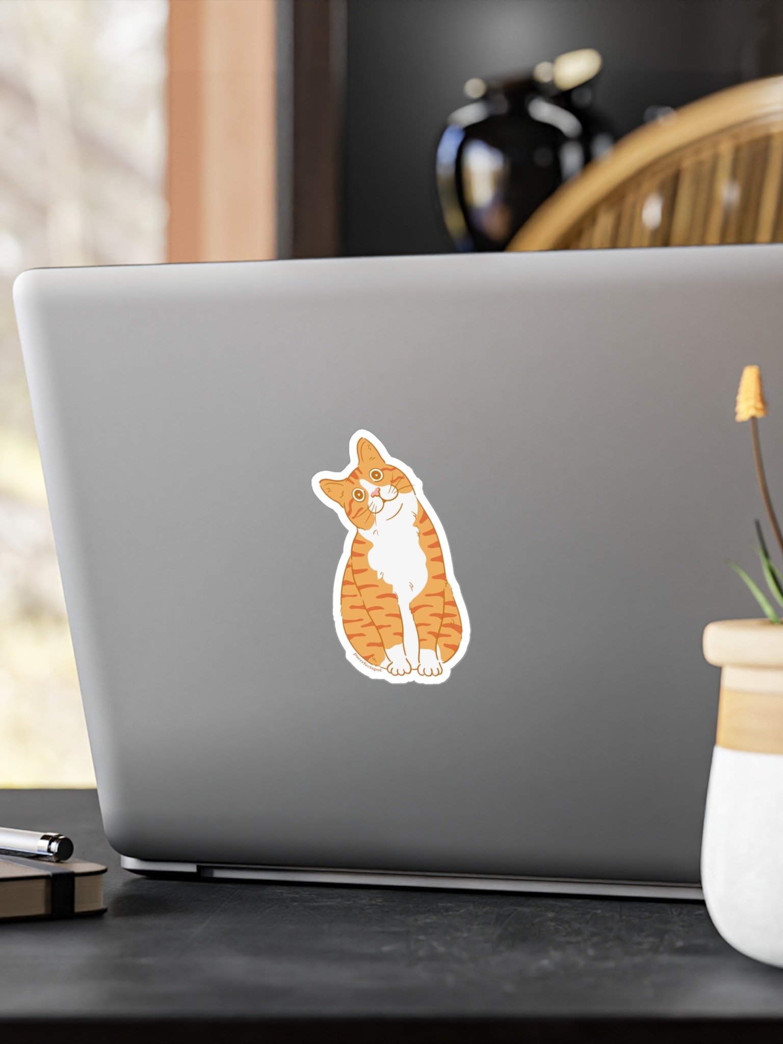 Curious Orange Tabby Cat Sticker - Funny Head Tilt Cat product image (1)