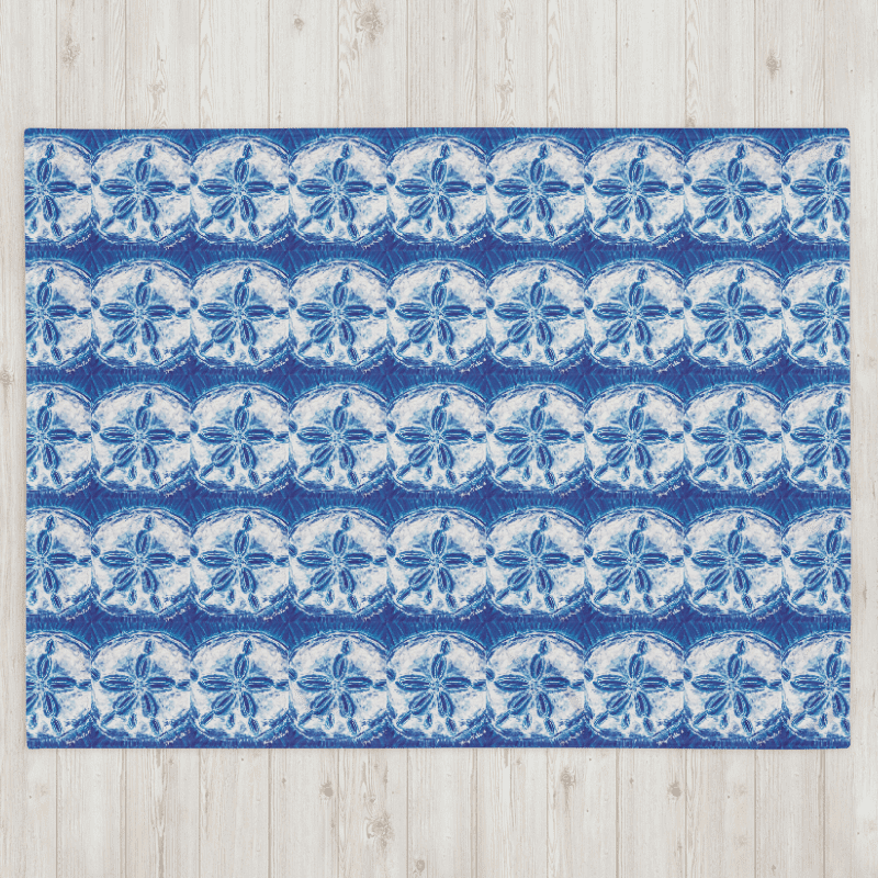 Sand Dollar Tie-Dye Throw Blanket | Coastal Blue & White Cozy Blanket | by Monique Faella Designs™ product image (4)